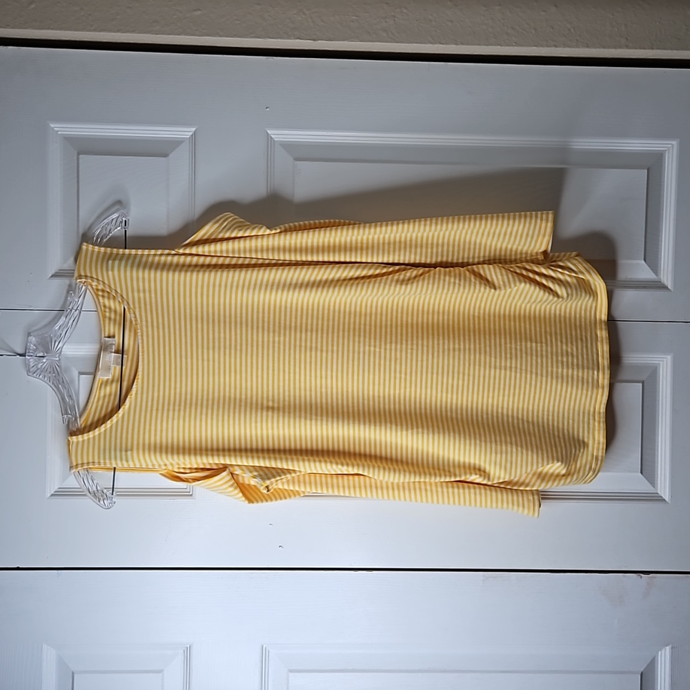 Michael Kors Yellow White Stripes Long Sleeve With Cut Out Shoulders Shirt Sz 1X